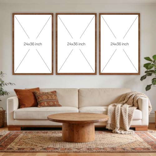 Boho Wall Art Set of 3 Framed Canvas Prints, Abstract Geometric Line Art with Sun & Botanical Leaf, Minimalist Sage Green Wall Decor for Living Room Bedroom Bathroom Home Office
