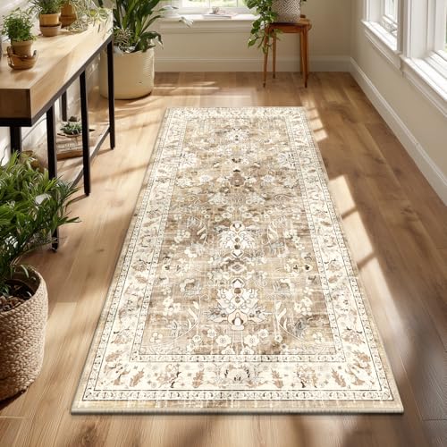 LOKHOM 3x6 Washable Hallway Runner Rug, Boho Non-Slip Kitchen Rugs, Beige - color: Beige Brown, size: 3' x 6' (Runner)
