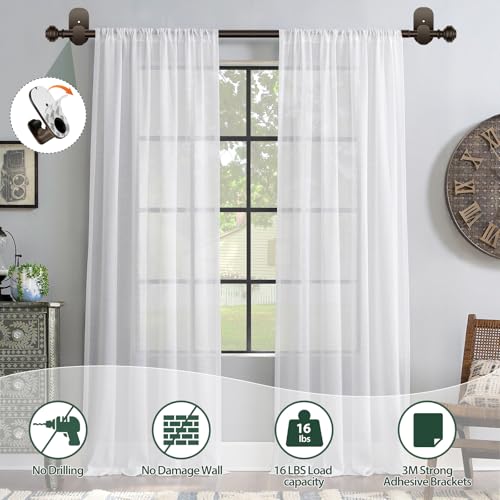 KAMANINA No Drill Curtain Rods 2 Pack 32-86", 3M Adhesive Brackets, Bronze - color: Bronze, size: 32-86"(2Pack)