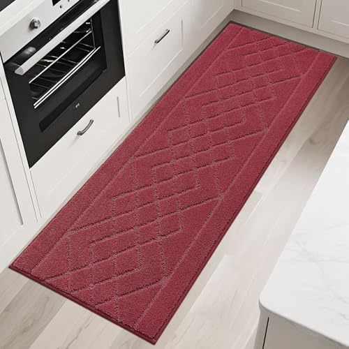 BEQHAUSE Kitchen Rugs Set of 2 Non Slip Runner, 24"x36"+24"x60", Red - color: Burgundy Red, size: 24" X 36" + 24" X 60"