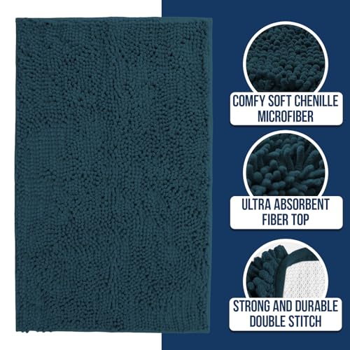 Muddy Mat Chenille Bathroom Rugs Quick Dry Microfiber Mats Non Slip Washable, Extra Thick, Soft and Highly Absorbent Bath Mats for Bathroom, Kitchen, and Shower Floor - Atlantic Blue Small 28"X18" - color: Atlantic Blue, size: 18" x 28"
