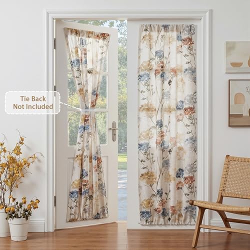 MYSKY HOME Floral Linen French Door Curtains 72 inch Long 2 Panels for Front Door - Light Filtering Privacy Semi Sheer Window Curtains with Rod Pocket, Yellow, 24" W x 72" L - color: A-yellow, size: 24"W x 72"L (Pack of 2)