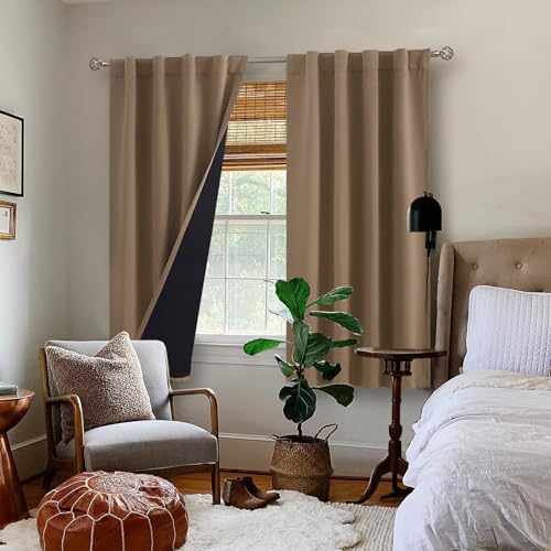 BGment 100% Blackout Curtains 63 Inches Long with Thermal Insulated Liner - color: Taupe, size: 38"W x 63"L (Pack of 2)