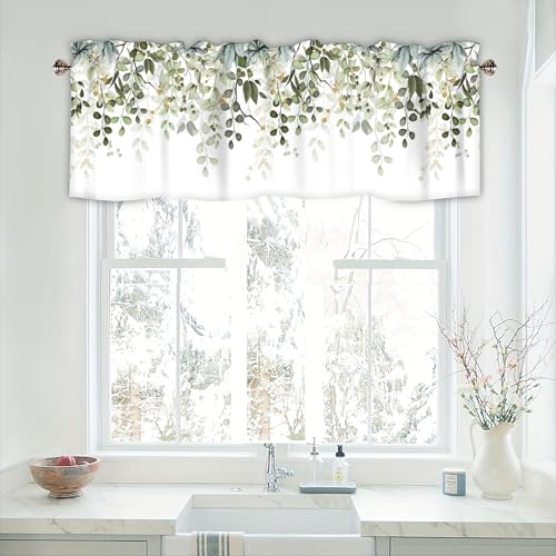 Sage Green Eucalyptus Leaves Valances for Windows 1 Panel, 54x18 in - color: Eucalyptus Leaves-green, size: 54"W x 18"L (Pack of 1)