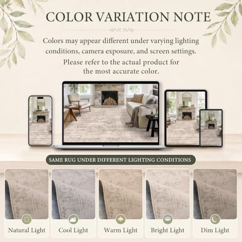 4x6 Washable Boho Area Rug, Non-Slip LightBeige Bedroom Carpet - color: Light Beige, size: 4' x 6' (Rectangular)