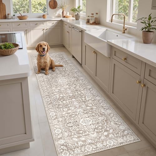 Soalmost 2.5'x8' Runner Rugs for Hallway, Washable Kitchen Runner Rug - color: Light Brown, size: 2'6" x 8' (Runner)