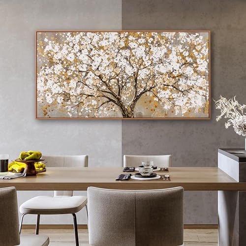 Framed Gold Wall Art for Living Room Tree Of Life Painting Picture 24x48 ln - color: gold, size: 48"L x 24"W