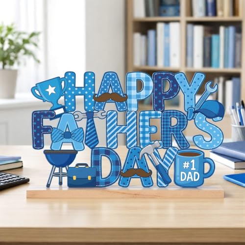 Roowest Metal Happy Father's Day Tabletop Sign Decor with Wooden Base - style: Happy Father's Day