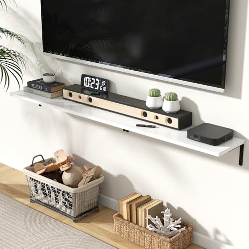 Fun Memories Deep Floating Shelves, 32W x 8D Floating Shelves Set of 2, Wall Mounted Shelf with Metal Brackets, Rustic Wood Wall Shelf for Bathroom, Kitchen and Living Room, White - color: White | L Bracket, size: 31.5"L x 8"D