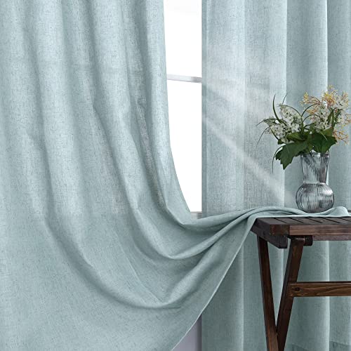 KOUFALL Seafoam Aqua Linen Curtains 96 Inches Long,Grommet Sheer Linen Curtain for Living Room,52x96 Inch Length 2 Panels - color: Sea Green, size: 52"W x 96"L (Pack of 2)