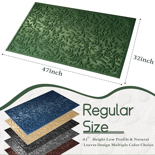 Green Leaves Outdoor Indoor Entrance Door mat, Absorbent Durable Heavy Duty Welcome Front Door Mat,Thick Natural Rubber Back,Easy Clean Entryway Mat 47x32 Inch, Low Profile - color: Leaves-green, size: 2'8" x 3'11" (Rectangular)