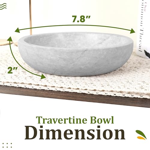 FNTSTICGOODS Travertine Decorative Bowl - 7.8” Diameter & 2” Height - Key Bowl for Entryway Table - Organic Modern Centerpiece - White/Gray - color: White/Gray - Travertine