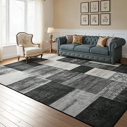 Tepook 5x7 Area Rugs for Living Room, Washable Large Geometric Bedroom Rug - color: Black and White, size: 5' x 7' (Rectangular)