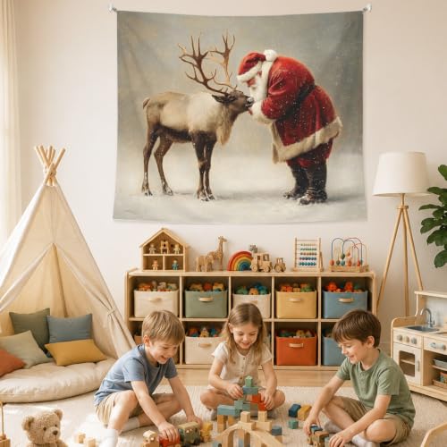 AHNWICNR Santa Claus and Reindeer Tapestry, Christmas Wall Hanging Decor - color: Santa Reindeer