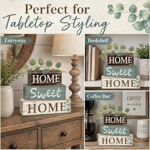 Farmhouse Tiered Tray Decor, 4pcs Home Sweet Home Table Decor - style: Homely