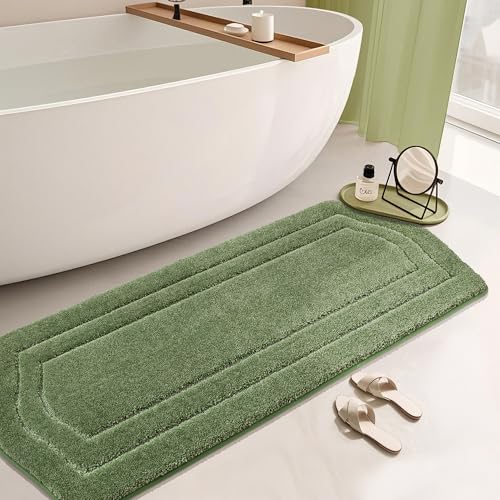 COSY HOMEER Plush Non-Slip Bath Mat, Green, 24" x 70" - color: Green, size: 24" x 70" (Oval)