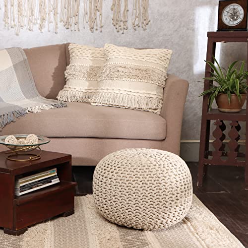 · REDEARTH · Boho Handwoven Throw Pillow Cases - Contructed Frill Natural - color: Contructed Frill Natural, size: 18" x 18" (Pack of 2)