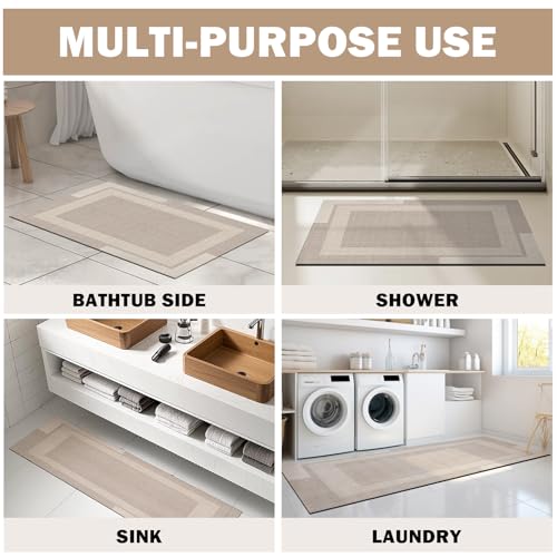 YDKGL Non Slip Bath Mat Long Ultra Thin Bathroom Rugs Runner Fit Under Door - color: A- Beige, size: 17" x 59" (Rectangular)