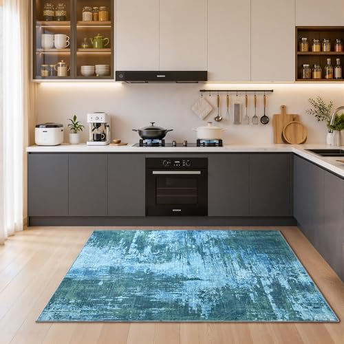 Merelax 3x5 Blue Area Rug Washable Non-Slip Low Pile Entryway Carpet - color: Blue, size: 3' x 5'(36''x60'')
