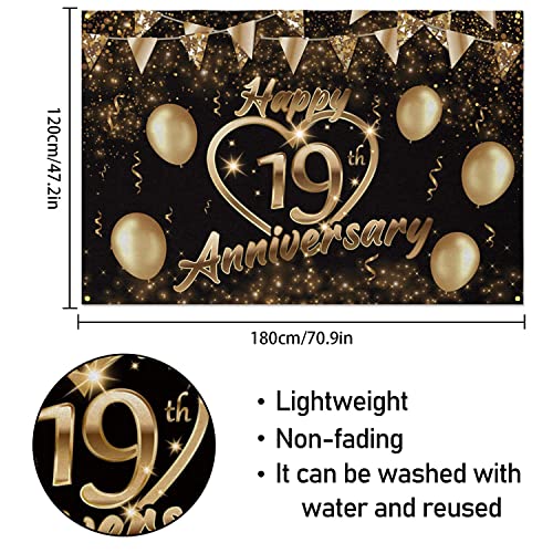 Happy 19th Anniversary Backdrop Party Decorations, Black Gold Glitter Bokeh Dots Valentine's Day Wedding Anniversary Party Photo Background Cake Table Banner Extra Large Wall Decor Props. 6 * 4ft (19) - color: 19