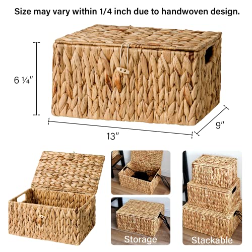 StorageWorks Wicker Basket with Lid, Storage Baskets with Lids, Hyacinth - color: Natural(Water Hyacinth), size: 13"L × 9"W × 6 ¼"H