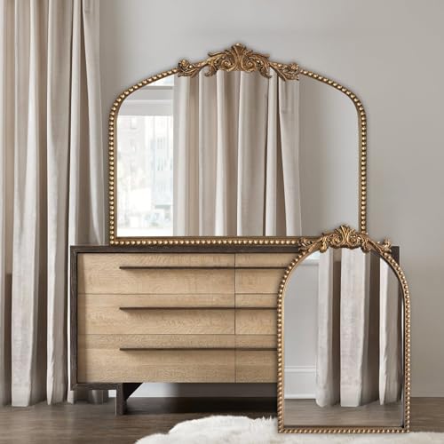 BAODANFU Baroque Arched Wall Mirror Entryway, Gold Vanity Mirror Decorative - size: 30"L x 36"W