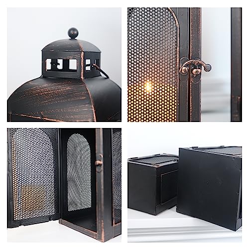 럭셔리 랜턴 장식 야외 및 실내, 2개 세트 (48.3cm(19인치) 및 33cm(13인치)) 금속 캔들 랜턴 장식, 빈티지 벽걸이 캔들 홀더, 현관 파티오 웨딩 농가 가정, 크리스마스 장식용 - color: 블랙 브러시 포함 / 48.3cm(19인치)+33cm(1