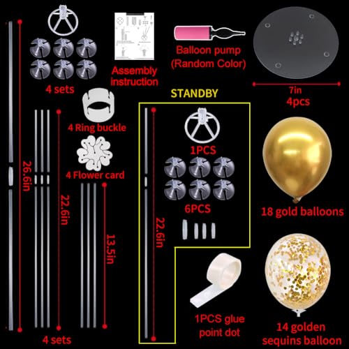 TONIFUL 4 Set Gold Balloon Stand Balloon Centerpieces for Table Decoration - color: Gold