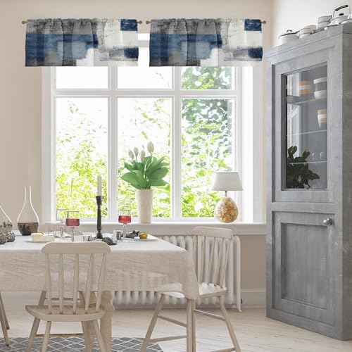 Emvency Valances for Windows, 2 Pack, 52x18 Inch, Blue Grey - color: Abstract Blue Grey, size: 52"W x 18"L (Pack of 2)