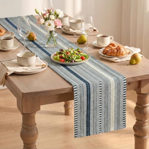 Artoid Mode Dark Blue Farmhouse Stripe Braided Table Runner 12x72 Inch - color: Dark Blue, size: 12" x 72", Table Runner