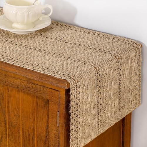 Burlap Brown Woven Table Runner Cotton Linen 11"×60" - color: Burlap Brown, size: 11" × 60"