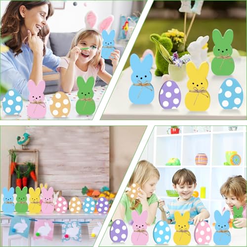 8Pcs Easter Bunny Decorations for Home - Wooden Eggs Table Decorations Signs - Spring Easter Tiered Tray Decor for Indoor Mantel Office - style: 8 PCS Bunny Eggs