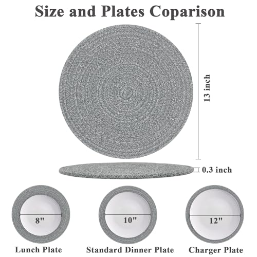 Round Placemats Set of 6, Cotton Rope Woven Table Mats, Hot Pads for Kitchen, Non Slip Heat Resistant Place Mats, 13 Inches Braided Placemat for Farmhouse Decor and Kitchen Table Decor (Gray) - color: Gray