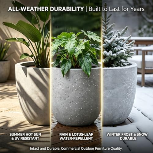 Kante Pale Gray Concrete Planter 10" Dia All-Weather Round Small Pot - color: Concrete Gray, size: 10-Inch Dia