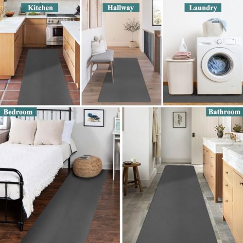 Hallway Runner Rug for Kitchen, 2'x6' Leather-Look Vinyl Waterproof - color: Dark Grey, size: 2' x 6' (Rectangular)