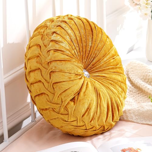 Drydiet 1 Pcs Round Pumpkin Throw Pillow Fall Pillow(Velvet Gold,15'') - color: Velvet Gold, size: 15''