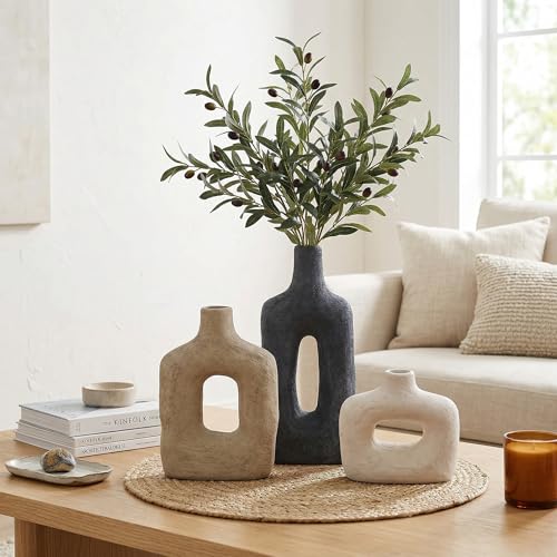 DREAMLOOM Ceramic Vase Set of 3, Black - color: Antique Black Combo - Hollow Design
