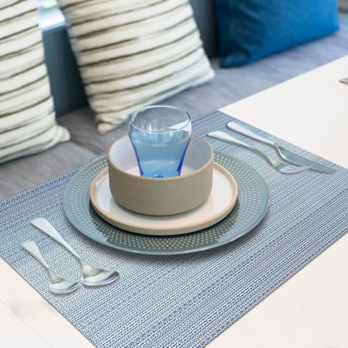 Aofmee Table Runner and Placemats Set of 6 Washable, Heat Resistant Place Mats with Table Runner, Woven Vinyl Table Placemats for Dining Table, Stain Resistant Kitchen Table Mats Sets, Easy to Clean - color: Stripe-blue, size: Set of 7