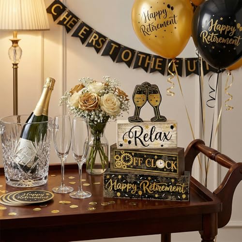 Britimes Tiered Tray Decor Set, 4 Pack, Wooden Sign, Retirement Farewell - style: Retirement