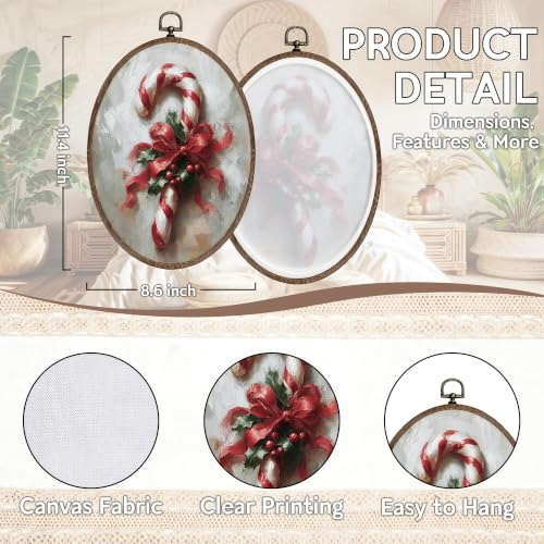 FLAWAFLOMA Christmas Candy Cane Oval Canvas Wall Art Decor 8.6x11.4 Inch - color: Christmas-11