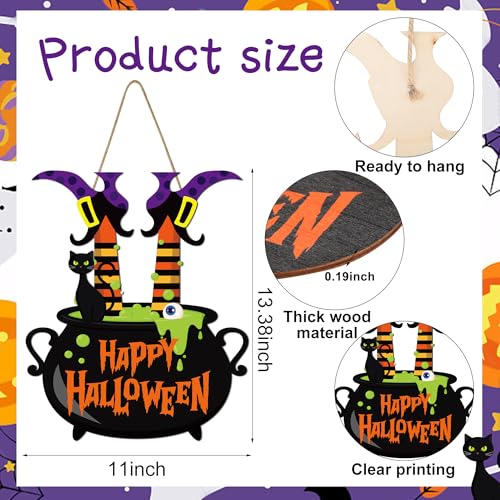 Halloween Witch Door Sign Happy Halloween Wooden Sign Plaque Witch Leg Front Door Hanging Decor Wood Welcome Signs for Home Farmhouse Hanger Porch Wall Decor Witches Party Supplies