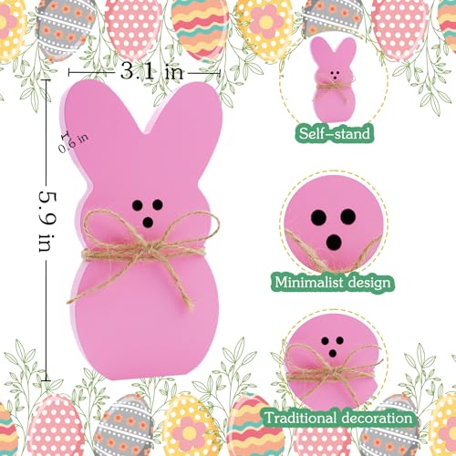 Easter Decorations 4PCS Easter Wooden Bunny Table Decorations Wooden Rabbit Tiered Tray Decor Spring Wood Decor for Home Mantel Home Table Party
