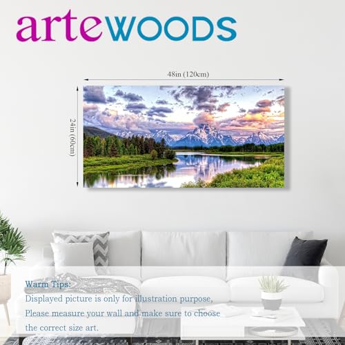 Oxbow Bend Canvas Wall Art Grand Teton National Park Prints, 24"x48" - color: National Park, size: 48"L x 24"W