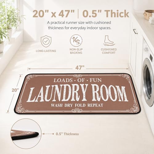 ROMAMIGO Laundry Room Rug Runner Non Slip Laundry Mats Mudroom Runner Farmhouse Kitchen Floor Mat Bathroom Laundry Room Decor Accessories(Brown, 20 X 47 inch) - color: Brown