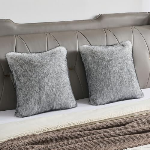 FUTEI Pack of 2 Faux Raccoon Fur Throw Pillow Covers 45 x 45 cm,Black White - color: Black White