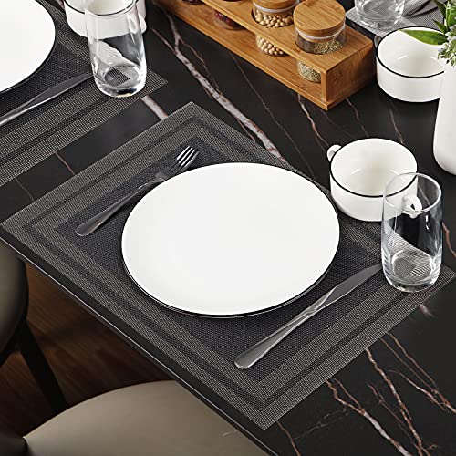 Placemats Set of 8, Vinyl Woven Black Non Slip Table Mats - color: Black Gold, size: 8PCS 12"Wx18"L