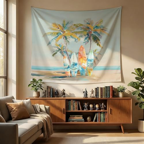 MKYFHSVGD Summer Beach Surf Tapestry Wall Hanging, Coastal Room Decor, Tropical Palm Tree Surfboard Ocean Wall Tapestry for Bedroom Living Room Home Beach House Decorations, 50x60 Inch - color: Summer