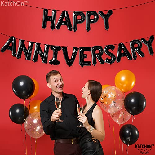 KatchOn Happy Anniversary Balloons Black 16 Inch, Anniversary Decorations - style: Black