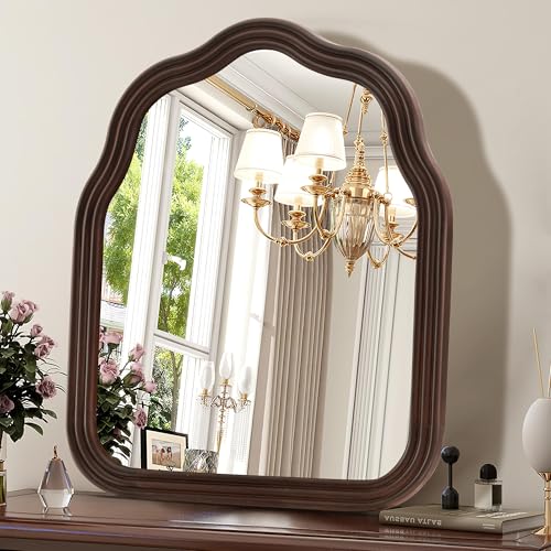 30x36 Inch Wood Arched Mirror, Large Bathroom Mirrors for Wall - size: 36"L x 30"W