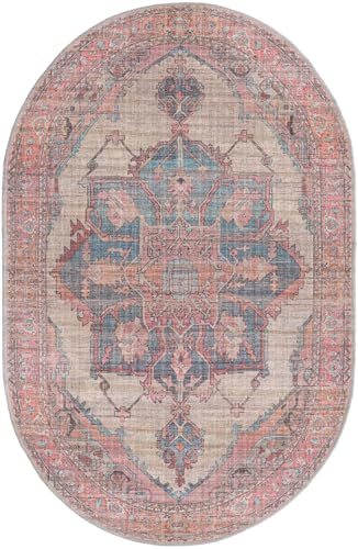Rugs.com - Nostalgia Rug – 3' 11 x 6' Oval Antique Beige Washable Rug – Vintage Medallion Design for Living Rooms, Bedrooms, and Entryways - size: 4' x 6' (Oval)